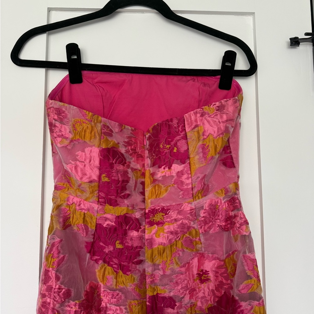 Lulus Upgraded Event Pink Jacquard Strapless Bustier Midi Dress - Size S - Picture 9 of 9